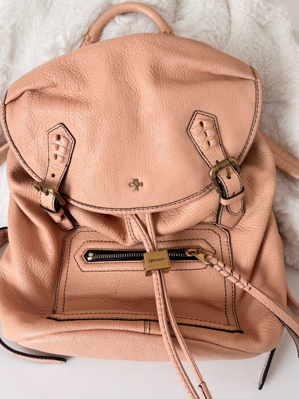 OrYany Leather Backpack Dusty Pink Blush Pebbled Leather Gold Tone Hardware